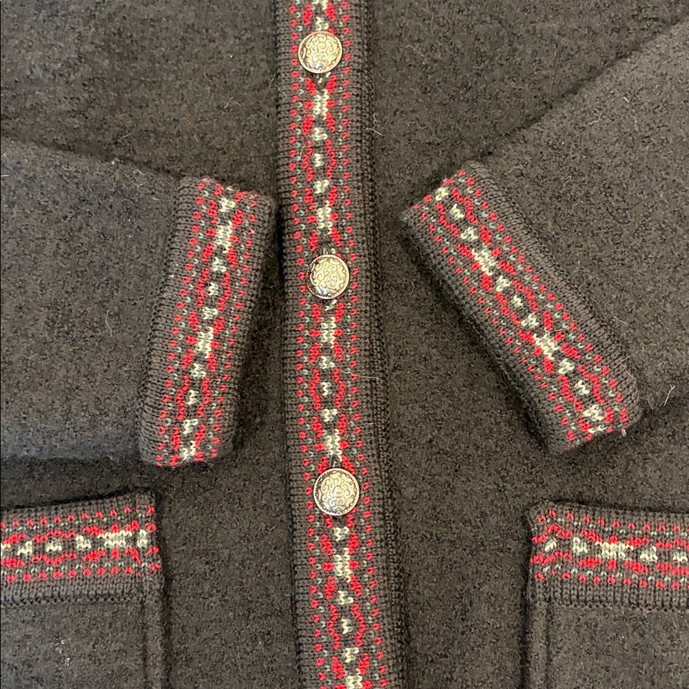 L.L. Bean Vintage Black Wool Cardigan with Red Accents - Picture 4 of 6